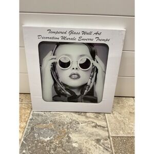 Tempered Glass Wall Art Black White Fashion Portrait Sunglasses 12x12 Modern